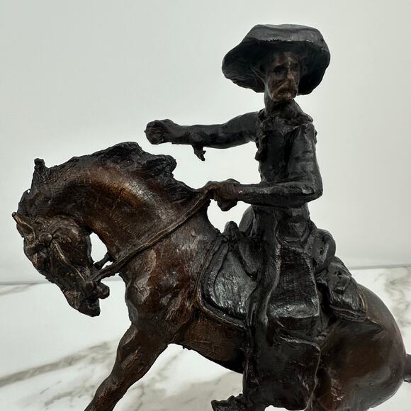 PEACE Cowboy Remington Horse Bronze Sculpture Figurine Statue Animal Figure Art - Picture 3 of 9